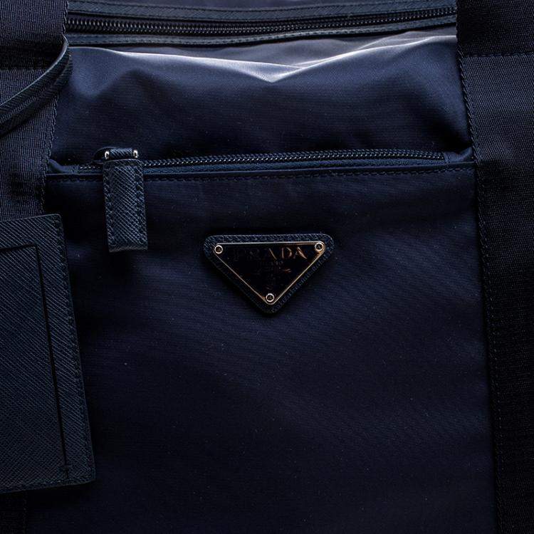 مملوكة مسبقًا Prada Navy Blue Nylon Weekender Bag