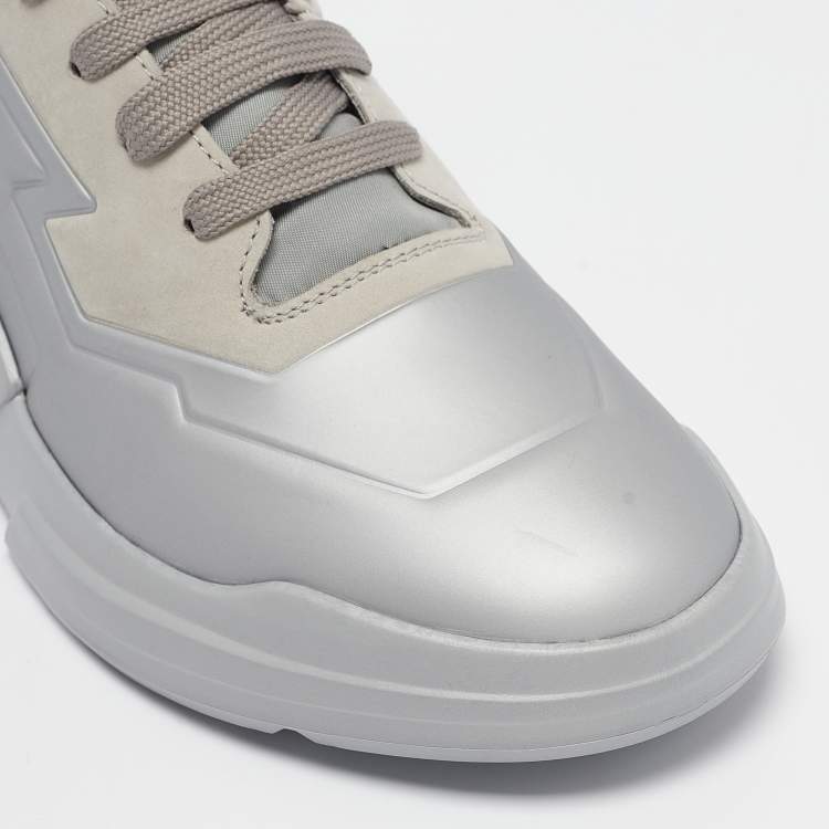 Pre Owned Prada Sport Silver Leather High Top Sneakers Size 36.5
