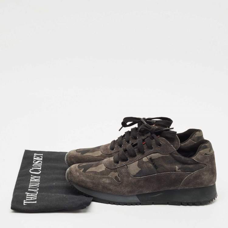 Pre Owned Prada Sport Grey/Green Suede and Nylon Low Top Sneakers Size 38