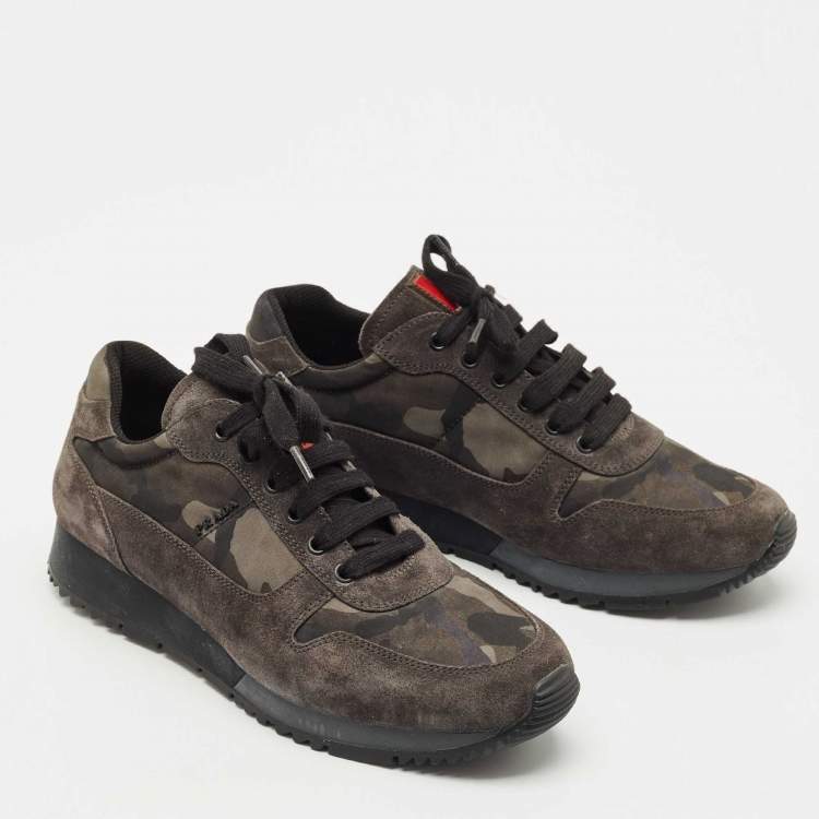 Pre Owned Prada Sport Grey/Green Suede and Nylon Low Top Sneakers Size 38