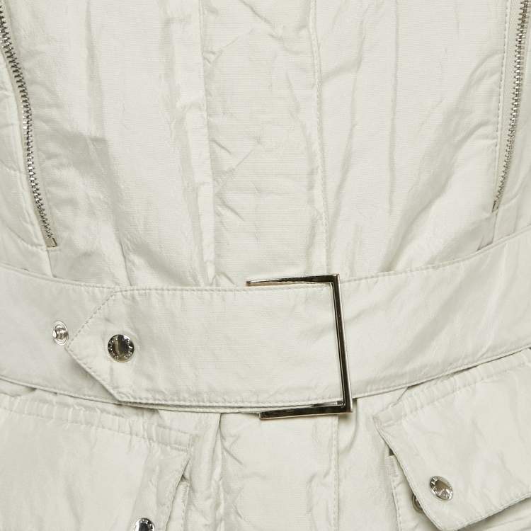 Pre Owned Prada White Nylon Blend Belt Detail Quilted Jacket S