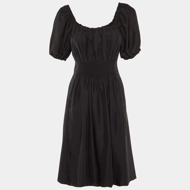 مملوكة مسبقًا Prada Sport Black Silk Shirring Detail Midi Dress M