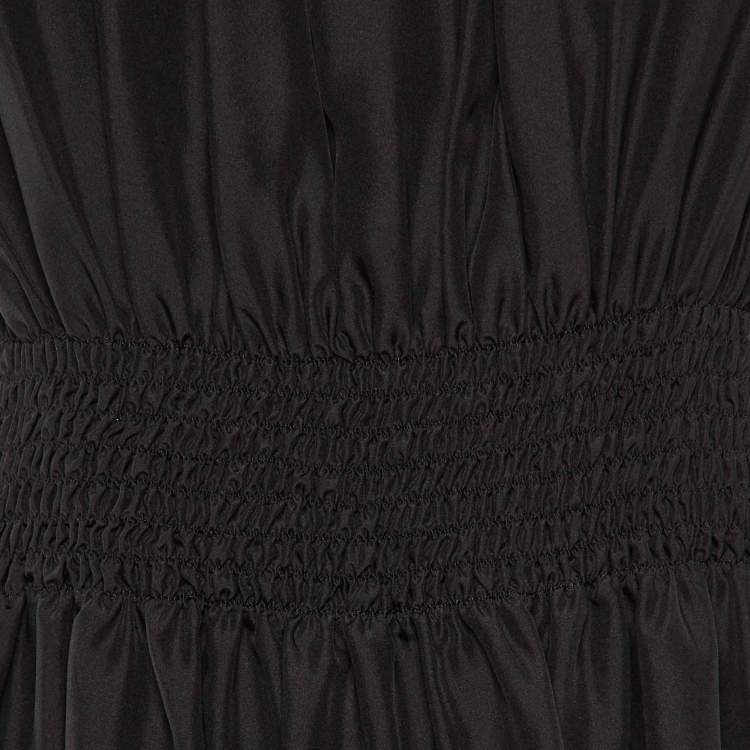 مملوكة مسبقًا Prada Sport Black Silk Shirring Detail Midi Dress M