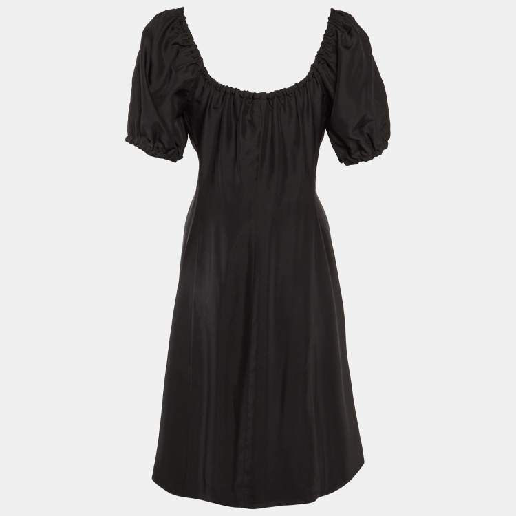 مملوكة مسبقًا Prada Sport Black Silk Shirring Detail Midi Dress M