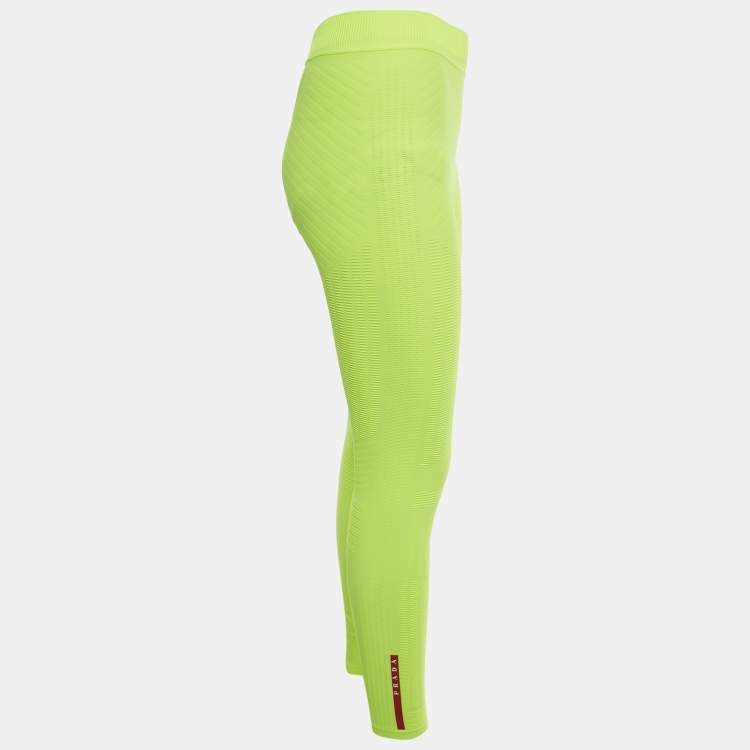 Pre Owned Prada Sport Neon Green Textured Jersey Leggings S/M 