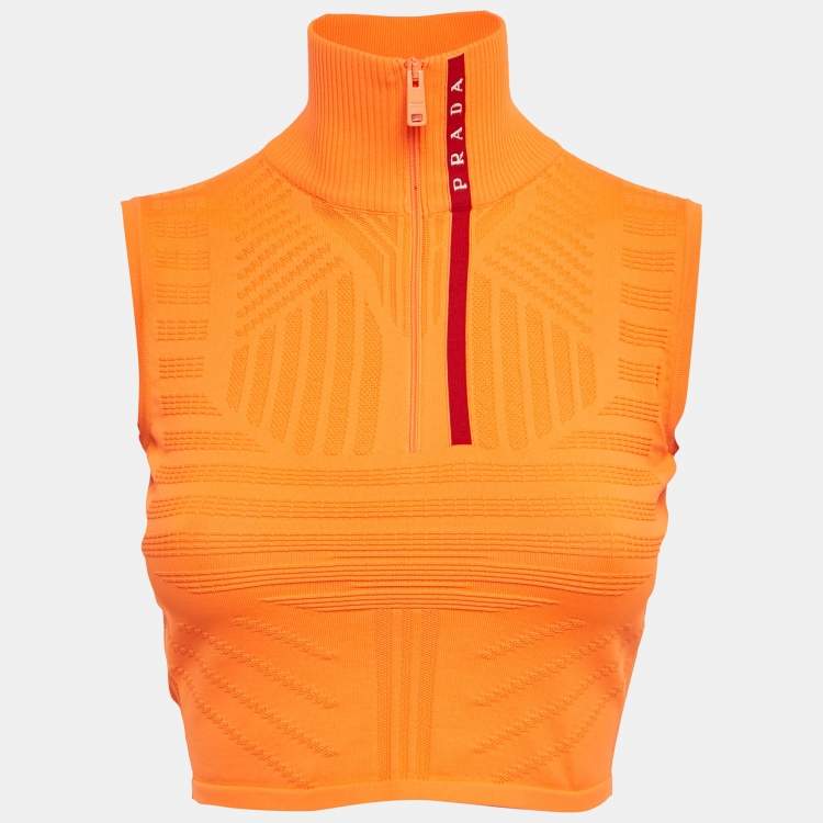 Pre Owned Prada Sport Orange Textured Technical Jersey Crop Top S