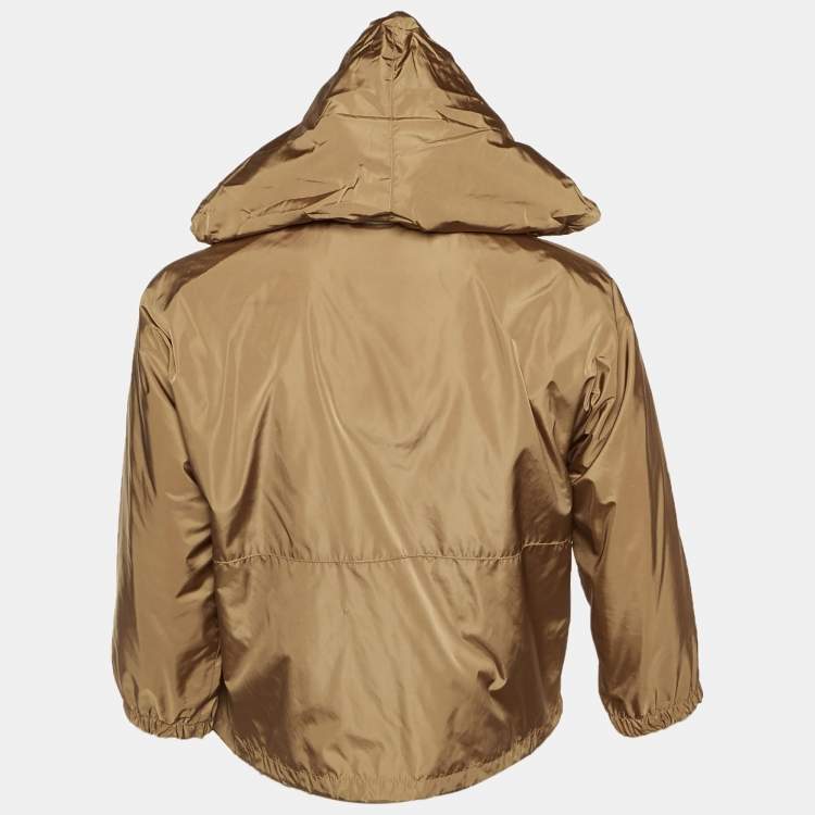 Pre Owned Prada Sport Brown Nylon Concealed Hood Zip Up Jacket L