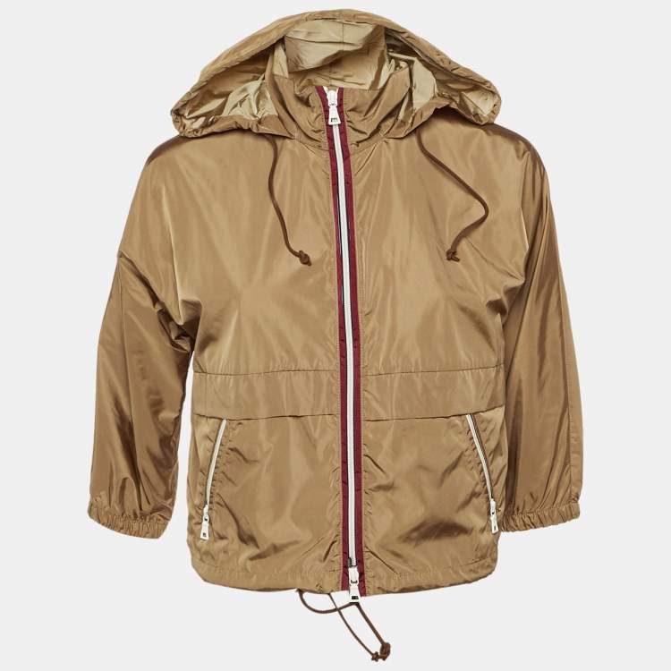 Pre Owned Prada Sport Brown Nylon Concealed Hood Zip Up Jacket L