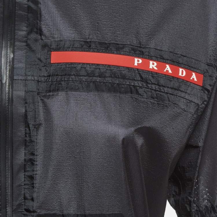 Pre Owned قميص برادا سبورت نايلون بشعار رقعة أسود كبير