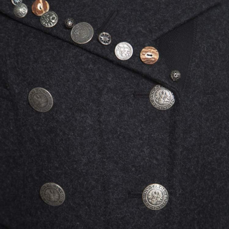 Pre Owned Prada Sport Grey Wool and Alpaca Button Embellished Double Breasted Coat S