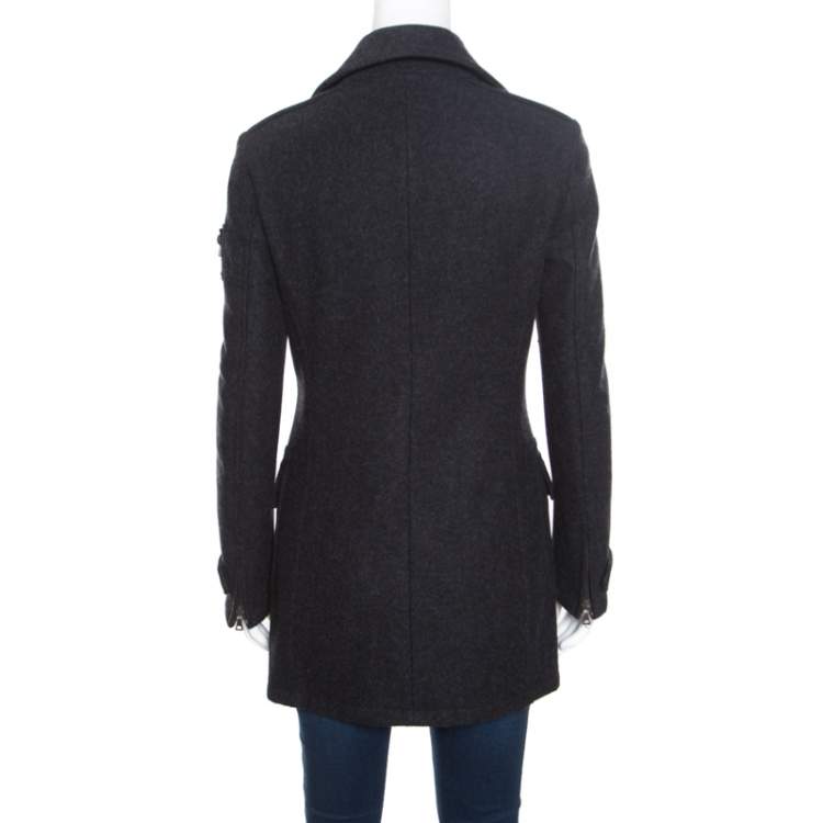 Pre Owned Prada Sport Grey Wool and Alpaca Button Embellished Double Breasted Coat S
