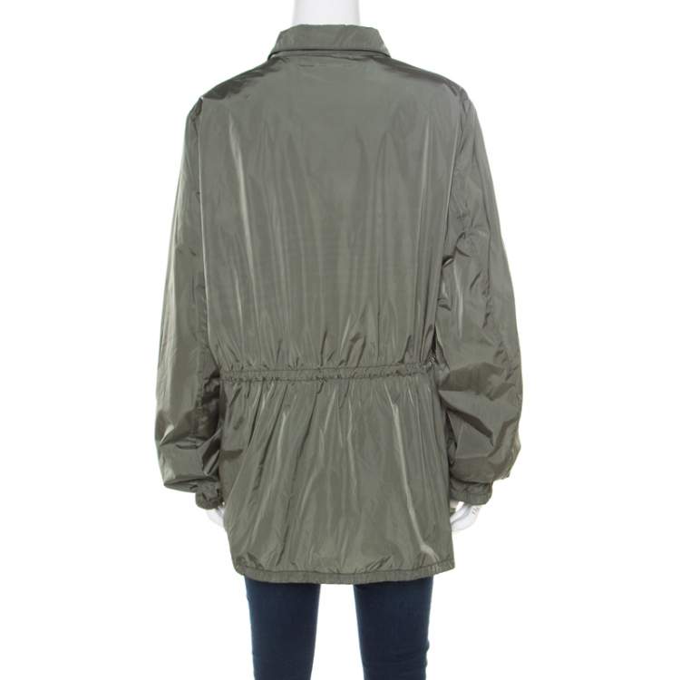 Pre Owned Prada Sport Olive Green Nylon Gathered Tie Detail Windcheater Jacket L