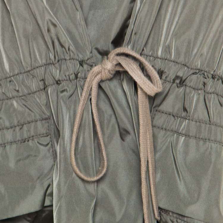 Pre Owned Prada Sport Olive Green Nylon Gathered Tie Detail Windcheater Jacket L