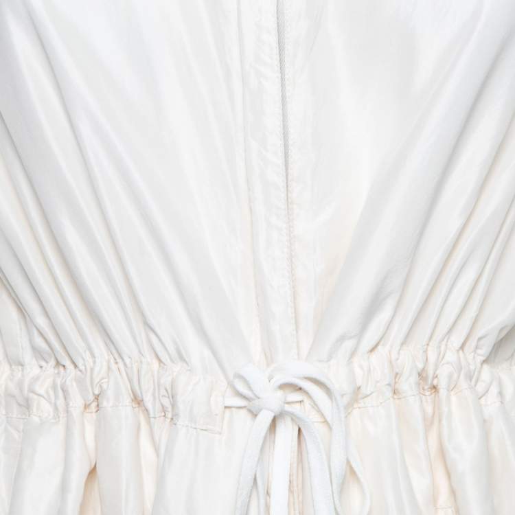 Pre Owned Prada Cream Silk Drawstring Waist Hooded Jacket S