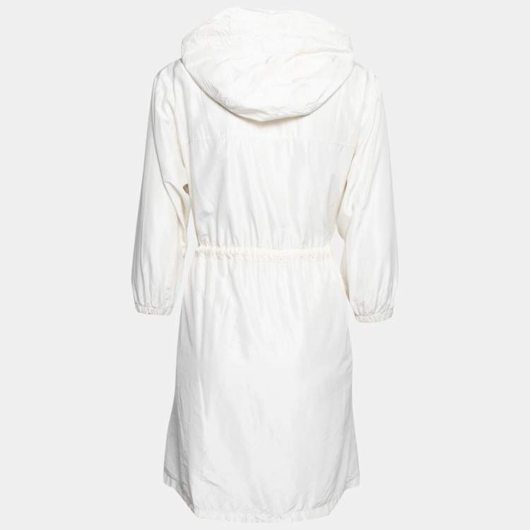 Pre Owned Prada Cream Silk Drawstring Waist Hooded Jacket S