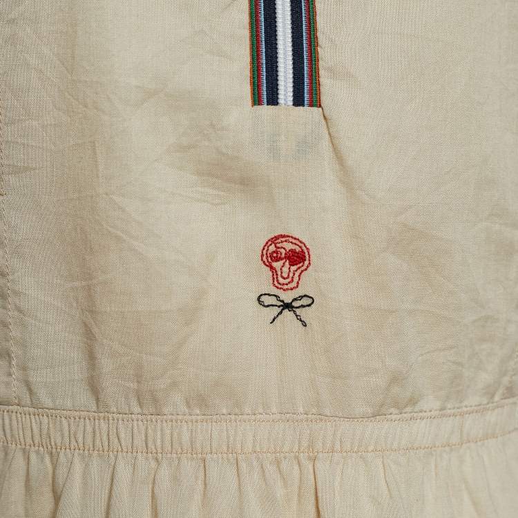 Pre Owned Prada Sport Cream Cotton Zip Front Belt Detail Mini Dress L