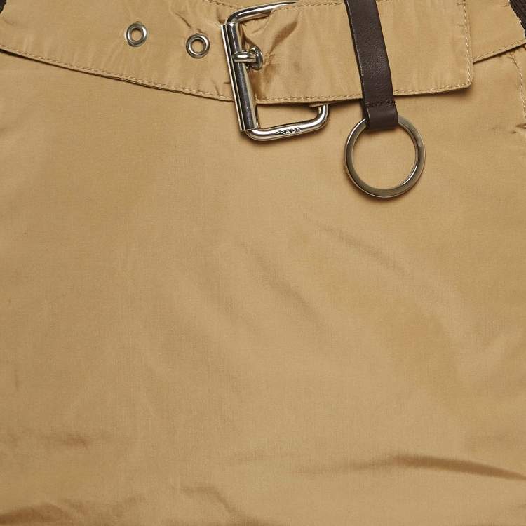 Pre Owned Prada Sport Brown Nylon Zip Detail Knee Length Skirt S