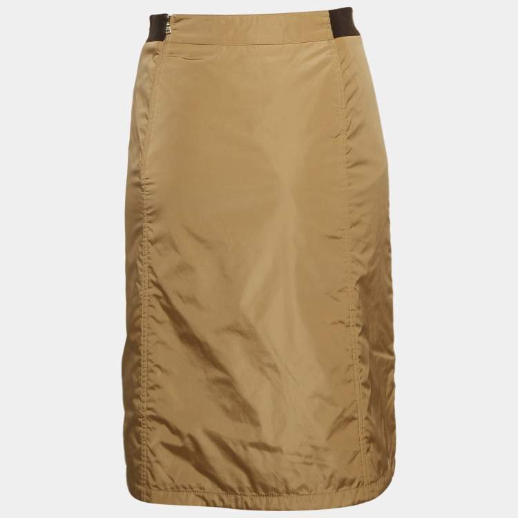 Pre Owned Prada Sport Brown Nylon Zip Detail Knee Length Skirt S