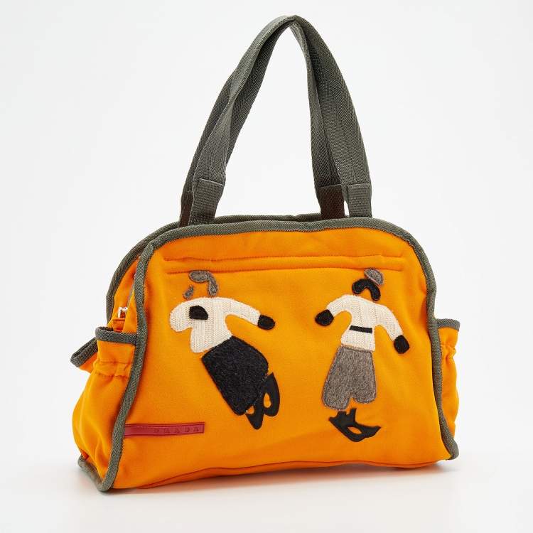 Pre Owned Prada Sport Orange Embroided Fabric Satchel
