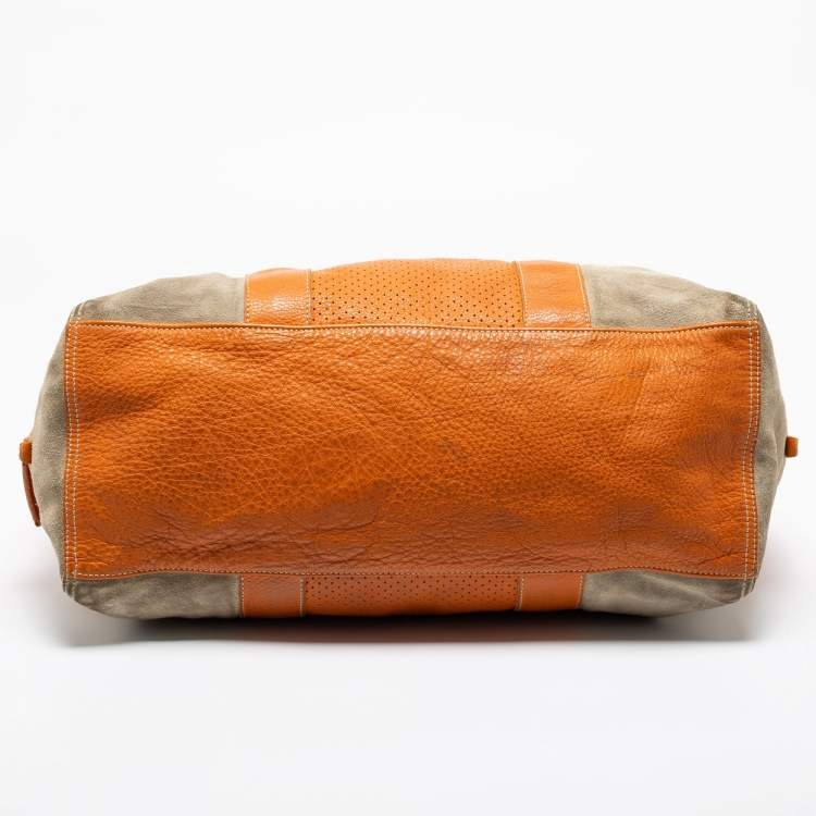 Pre Owned Prada Sport Orange Perforated Leather and Suede Large Duffle Bag
