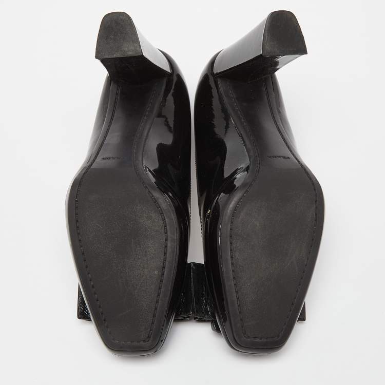 Pre Owned Prada Sport Black Patent Leather Bow Detail Pumps Size 36