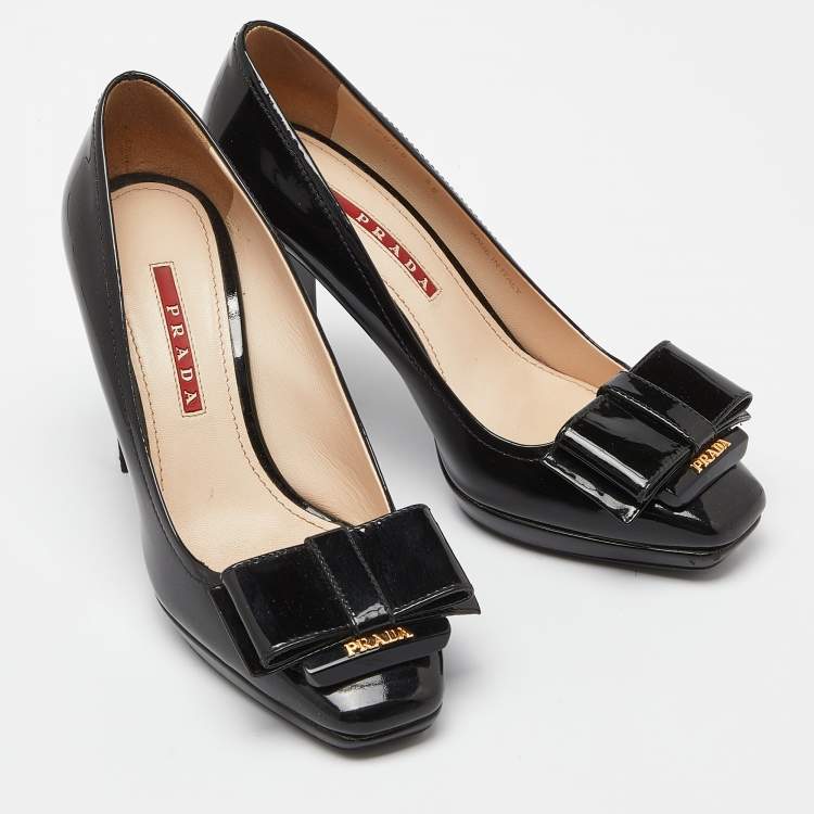 Pre Owned Prada Sport Black Patent Leather Bow Detail Pumps Size 36
