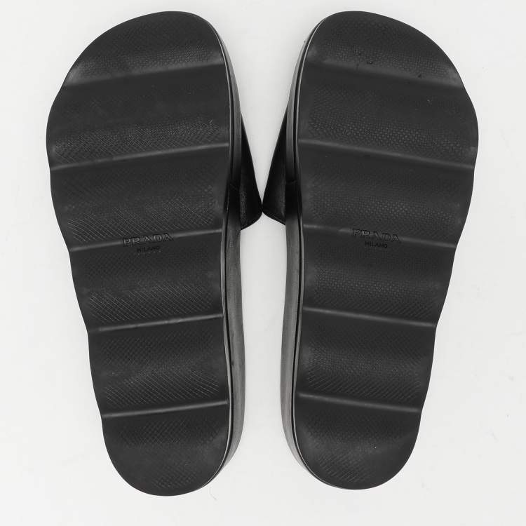 Pre Owned Prada Sport Black Leather Platform Slide Sandals Size 37