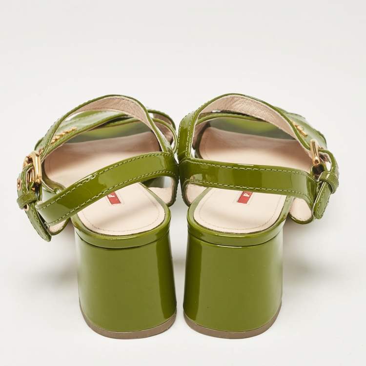 Pre Owned Prada Sport Green Patent Leather Platform Ankle Strap Sandals Size 36
