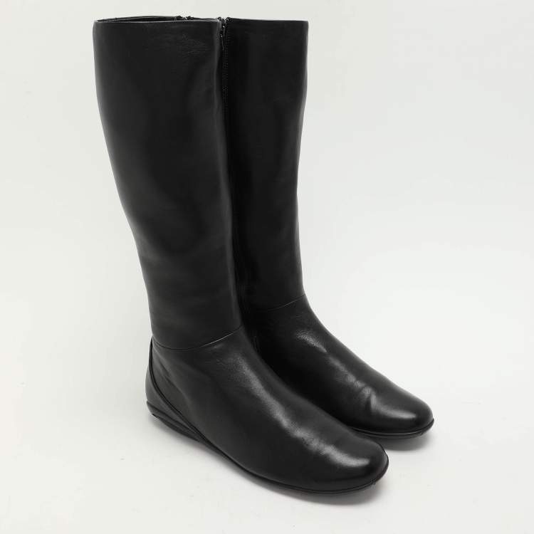 Pre Owned Prada Sport Black Leather Knee Length Boots Size 38