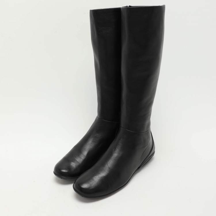 Pre Owned Prada Sport Black Leather Knee Length Boots Size 38