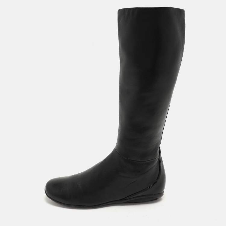 Pre Owned Prada Sport Black Leather Knee Length Boots Size 38