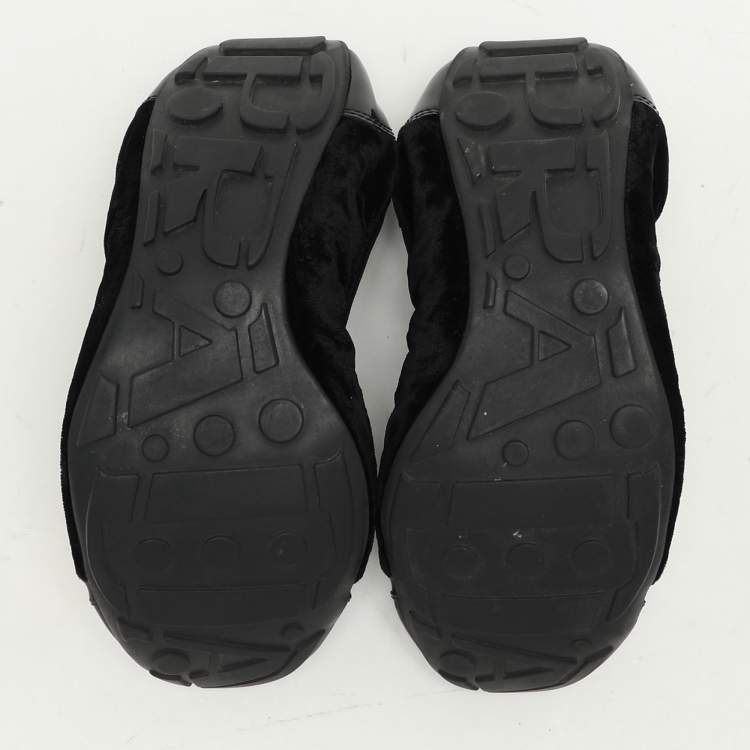 Pre Owned Prada Sport Black Velvet and Patent Leather Cap Toe Ballet Flats Size 36