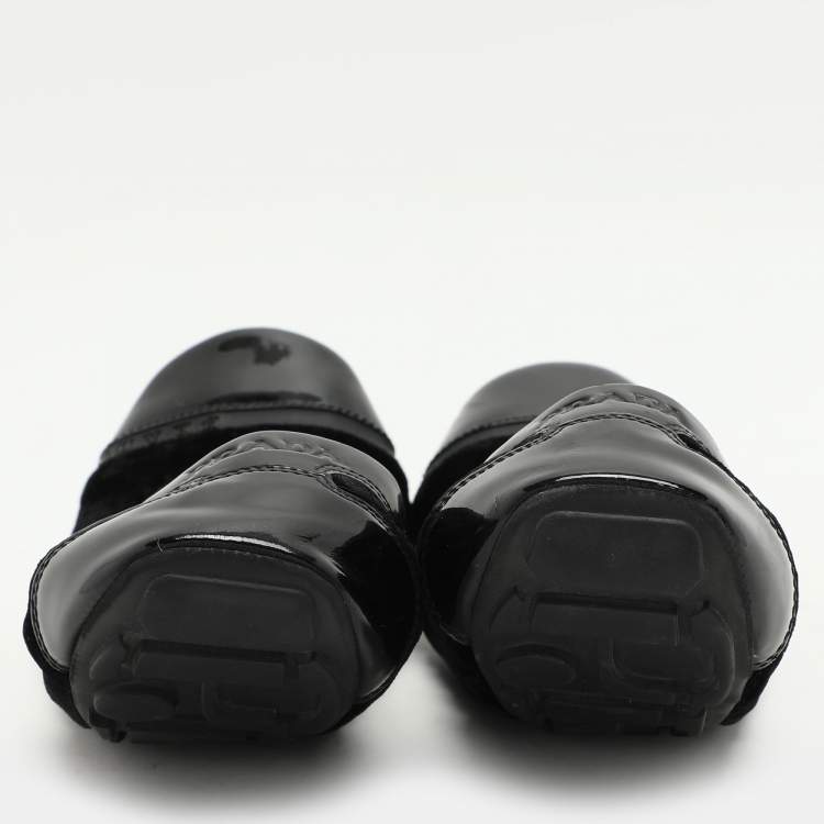 Pre Owned Prada Sport Black Velvet and Patent Leather Cap Toe Ballet Flats Size 36