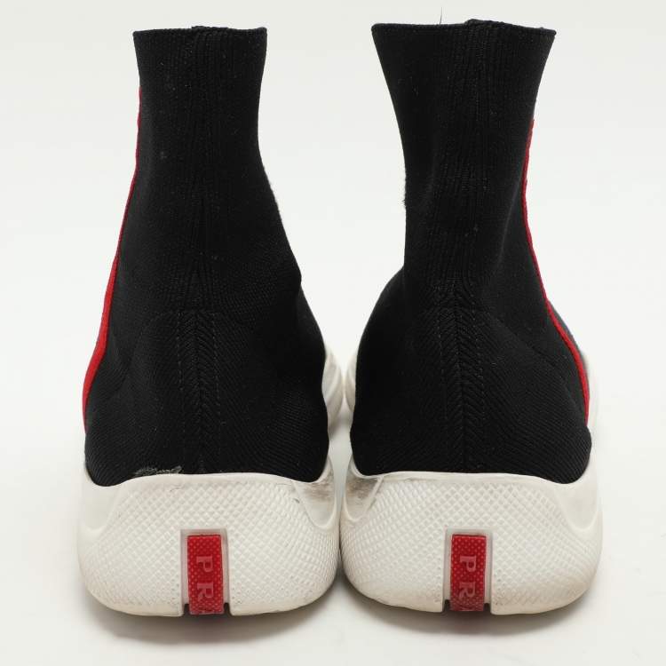 Pre Owned Prada Sport Black Knit Fabric High Top Sneakers Size 39