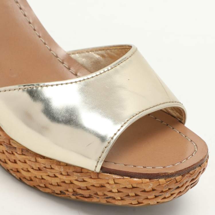 Pre Owned Prada Sport Gold Leather Platform Ankle Strap Sandals Size 39