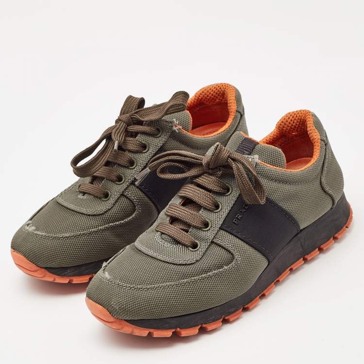 مملوكة مسبقًا Prada Sport Olive Green/Black Nylon Low Top Sneakers Size 37