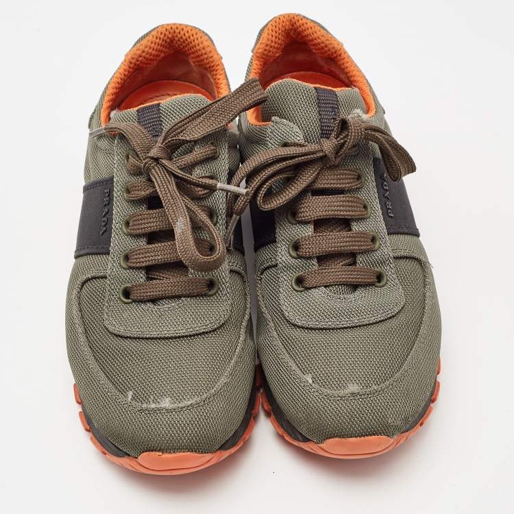 مملوكة مسبقًا Prada Sport Olive Green/Black Nylon Low Top Sneakers Size 37
