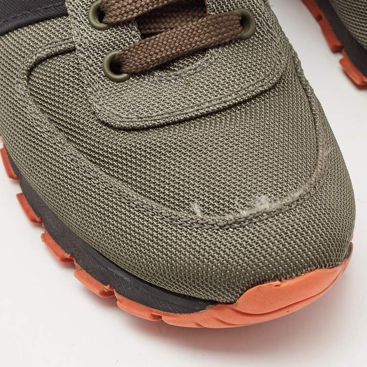 مملوكة مسبقًا Prada Sport Olive Green/Black Nylon Low Top Sneakers Size 37