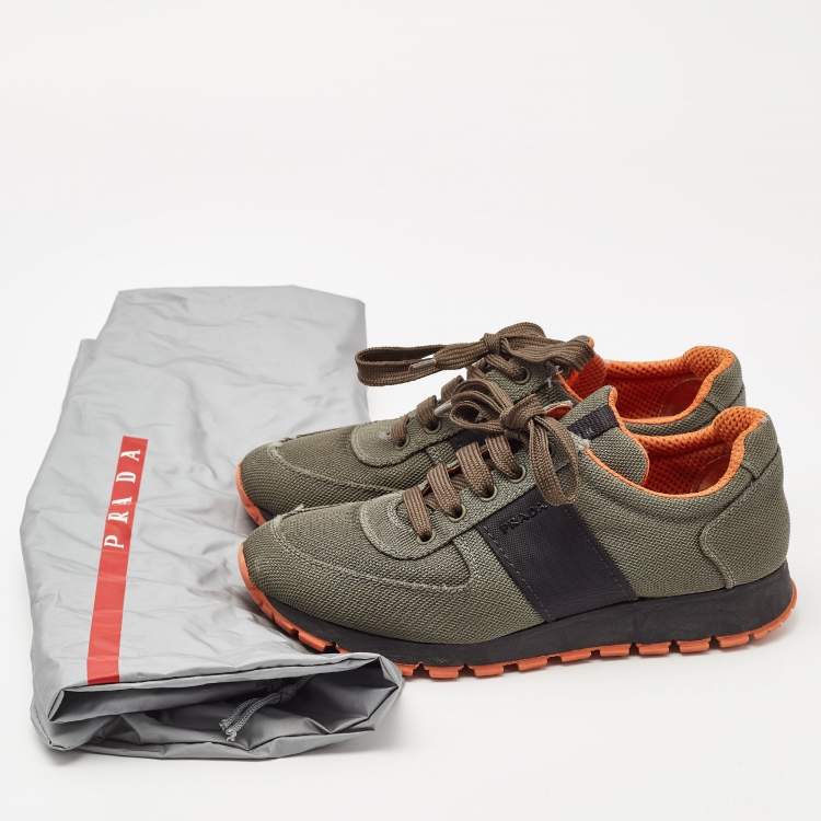 مملوكة مسبقًا Prada Sport Olive Green/Black Nylon Low Top Sneakers Size 37