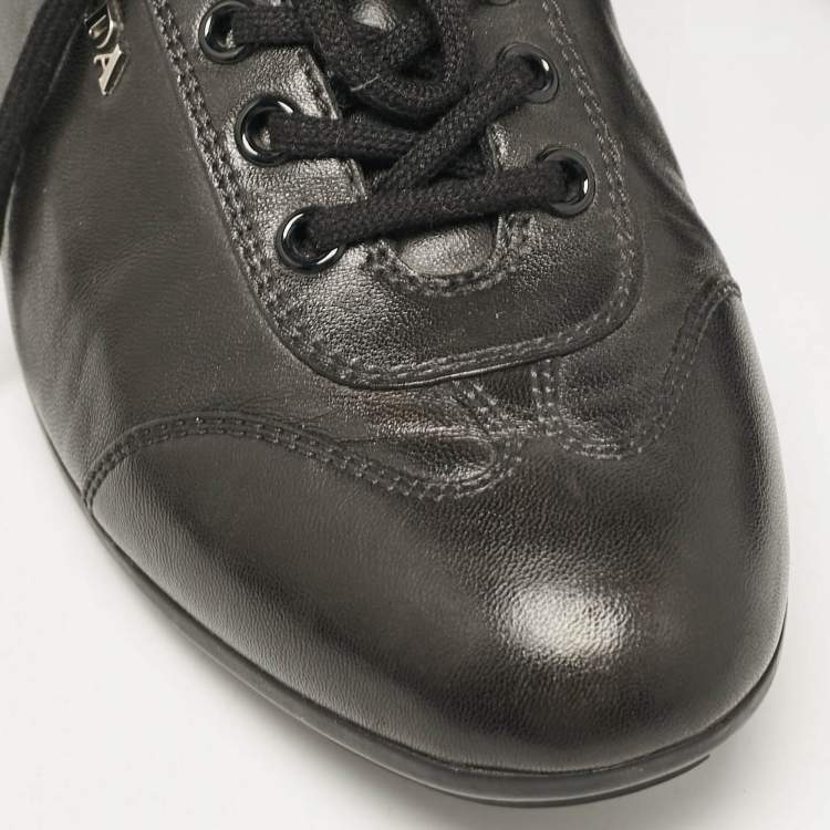 Pre Owned Prada Sport Black Leather Low Top Sneakers Size 36.5
