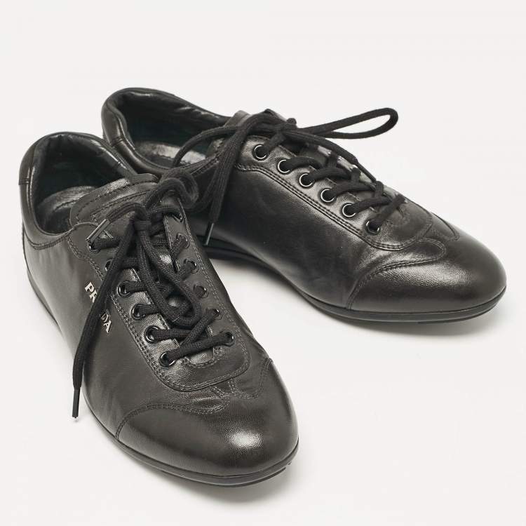 Pre Owned Prada Sport Black Leather Low Top Sneakers Size 36.5