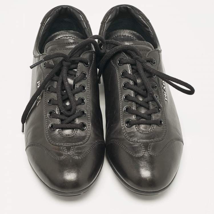 Pre Owned Prada Sport Black Leather Low Top Sneakers Size 36.5