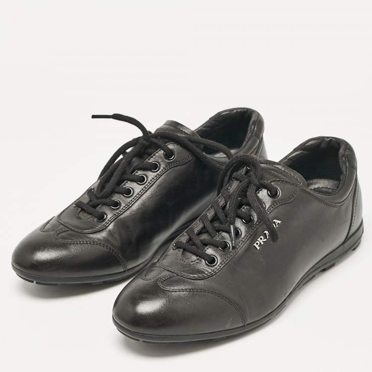 Pre Owned Prada Sport Black Leather Low Top Sneakers Size 36.5