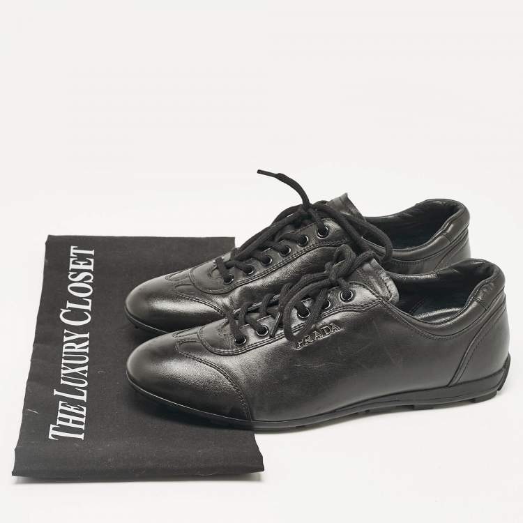 Pre Owned Prada Sport Black Leather Low Top Sneakers Size 36.5