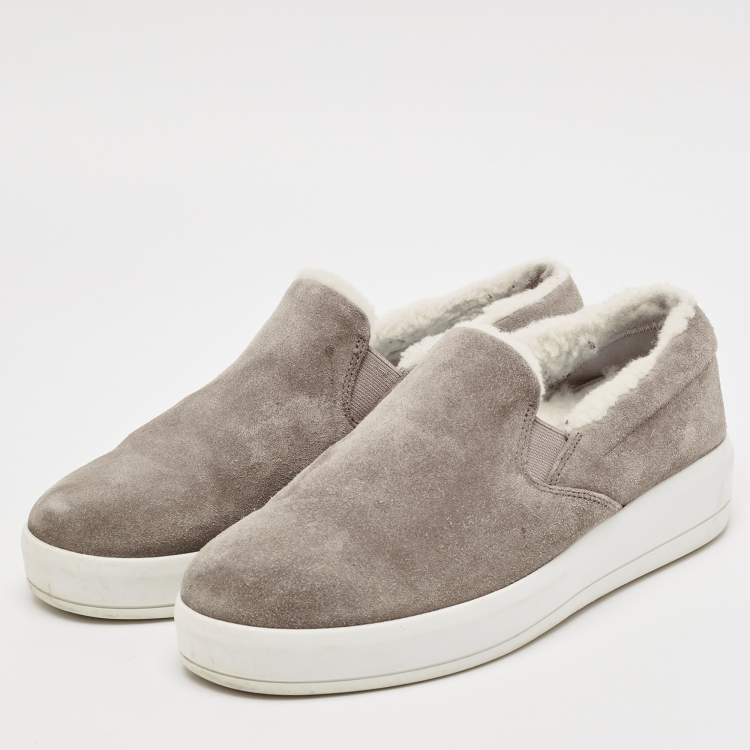 Pre Owned Prada Sport Grey Suede and Shearling Slip On Sneakers Size 38