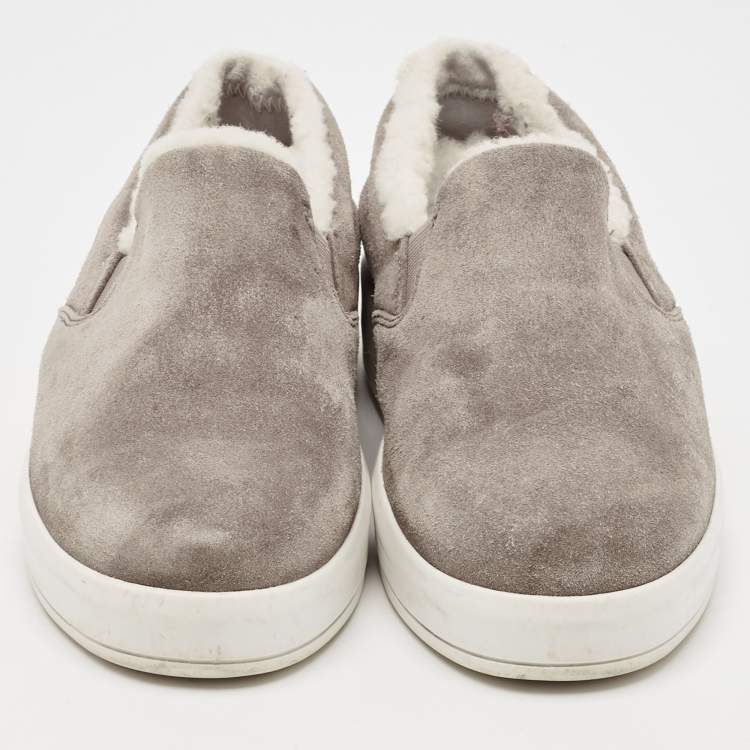 Pre Owned Prada Sport Grey Suede and Shearling Slip On Sneakers Size 38
