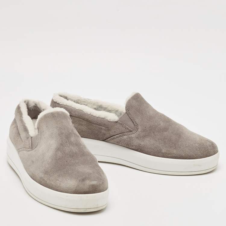 Pre Owned Prada Sport Grey Suede and Shearling Slip On Sneakers Size 38
