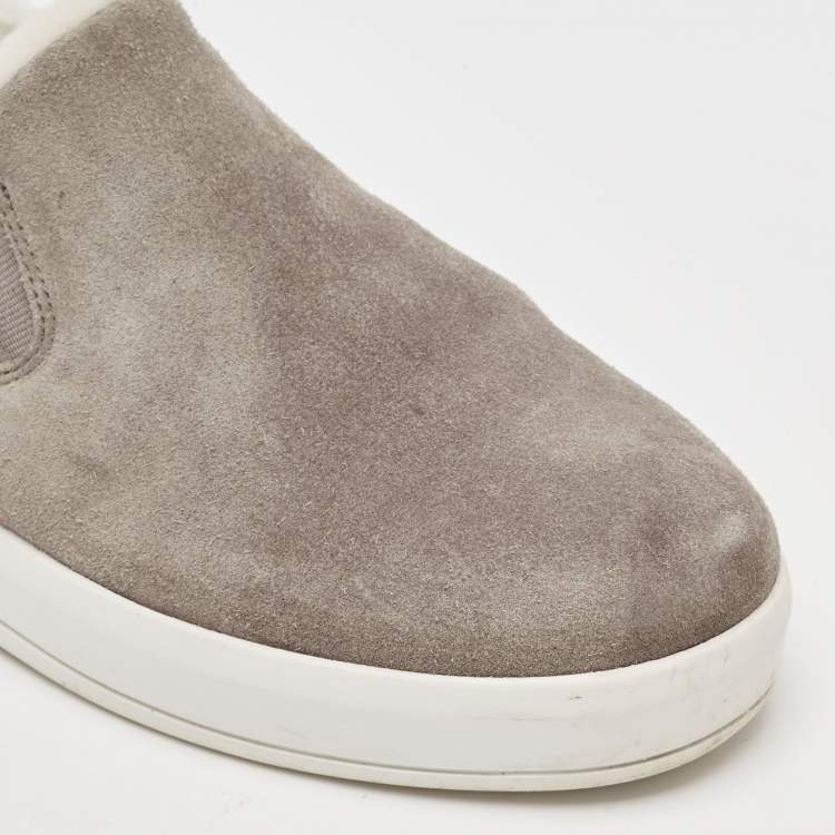 Pre Owned Prada Sport Grey Suede and Shearling Slip On Sneakers Size 38