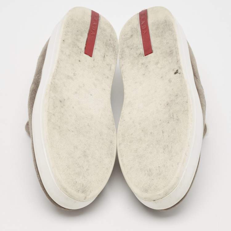 Pre Owned Prada Sport Grey Suede and Shearling Slip On Sneakers Size 38