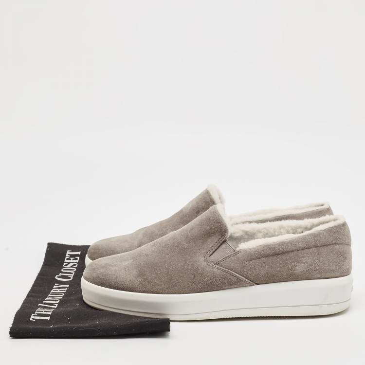 Pre Owned Prada Sport Grey Suede and Shearling Slip On Sneakers Size 38